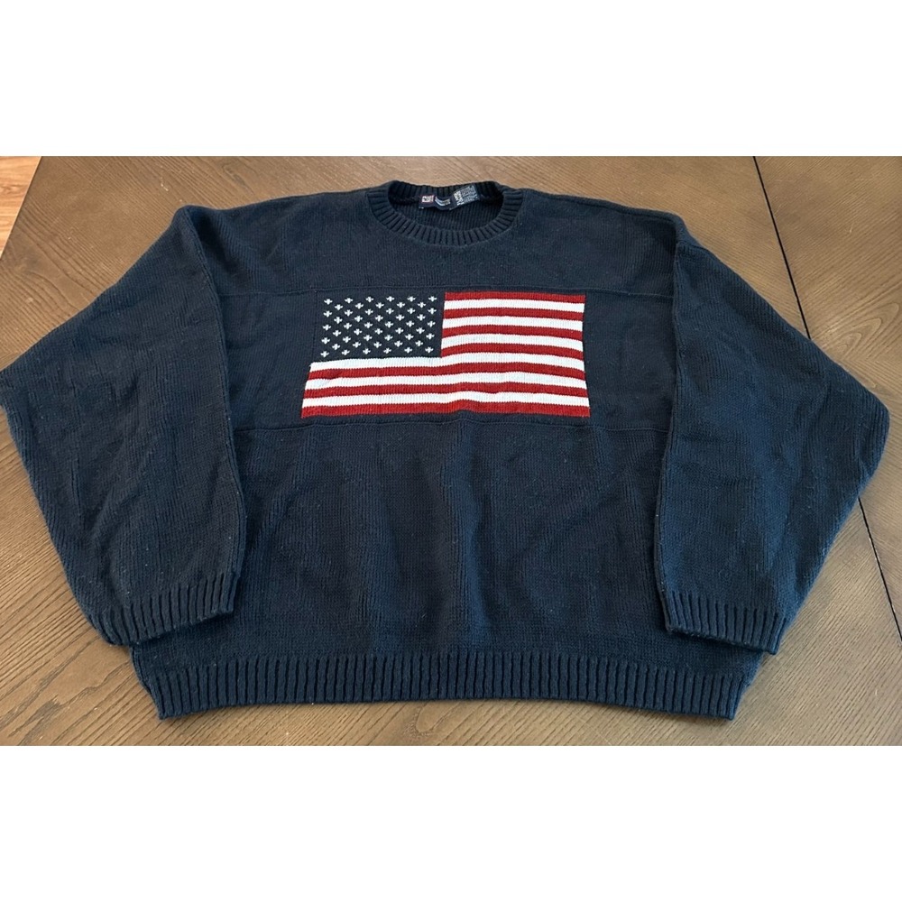 VTG Faded Glory American Flag Knit Sweater XL Crewneck Patriotic‎ 90s Fall - Picture 2 of 5